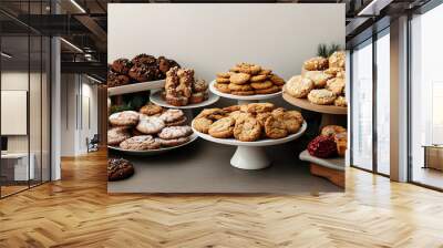 A variety of delicious cookies displayed on elegant serving platters. Wall mural