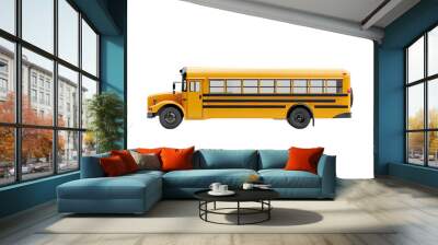 Yellow school bus side view isolated on a white background. Classic school transportation vehicle. Ideal for educational and transportation themes. Wall mural