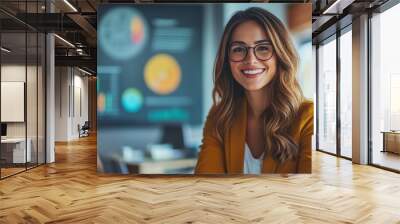 Smiling businesswoman presenting financial data to her colleagues, Generative AI Wall mural