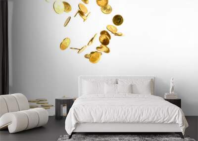 Falling gold coins money isolated on the white background, business concept. Wall mural