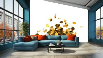 Falling gold coins money isolated on the white background, business money and finance concept. Wall mural