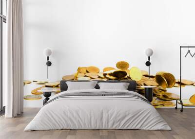 Movement of falling gold coin, flying coin, rain money isolated on white background, business and financial wealth and take profit concept. Wall mural