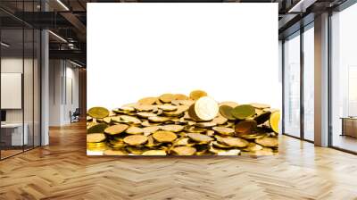 Movement of falling gold coin, flying coin, rain money isolated on white background, business and financial wealth and take profit concept. Wall mural