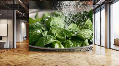 Fresh Spinach Leaves Being Rinsed in Colander Wall mural