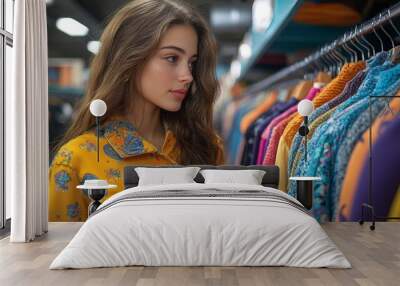 Young Woman Shopping for Clothes at a Clothing Store Wall mural