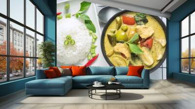 Top View of Green Curry with Chickken Thai Recipe. Wall mural