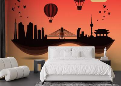 Seoul, south Korea, skyline background and  travel destination, vector Illustration Wall mural