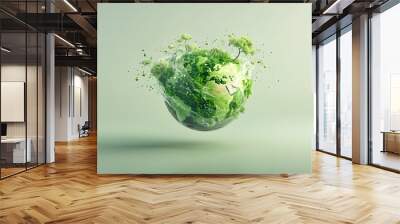 earth globe with green water plants and trees floating in the air Wall mural