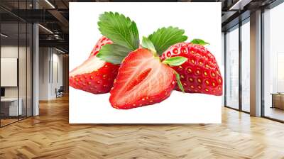 strawberry and slice with leaf isolated on white Wall mural