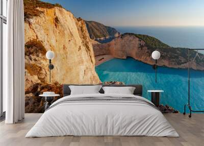 Beautiful Navagio Beach in sunset light. Wall mural