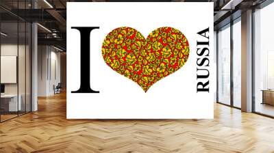 I love Russia. Symbol of heart of  traditional folk Khokhloma pa Wall mural