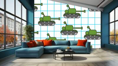 Tank childs drawing in notebook seamless pattern. 23 February Ba Wall mural