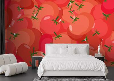 Tomato pattern. Seamless background with red tomatoes. Vector te Wall mural