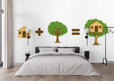 Tree plus house equals tree house. Children's treehouse. Vector illustration Wall mural