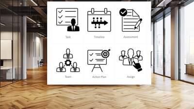 A set of 10 Action Plan icons as meeting schedule, task, timeline Wall mural