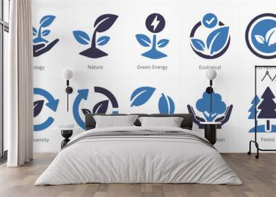 A set of 10 ecology icons as ecology, nature, green energy Wall mural