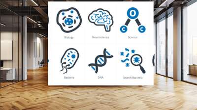 A set of 10 Science and Experiment icons as biological, biology, neuroscience Wall mural