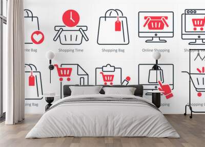 A set of 10 shopping icons as favorite bag, shopping time, shopping bag Wall mural