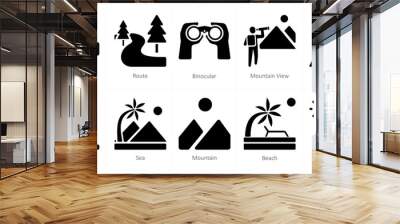 A set of 10 Travel and vacation icons as taxi, route, binocular Wall mural