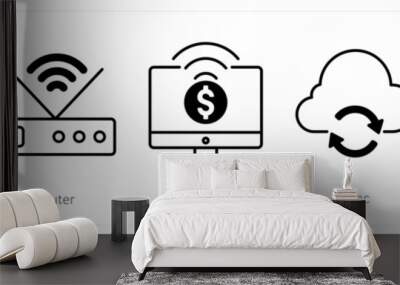 A set of 5 Business and Office icons as internet access, router, online business Wall mural