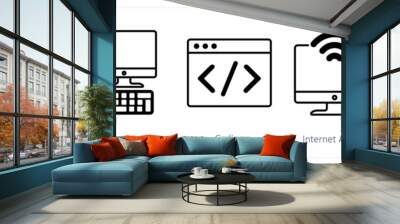 A set of 5 Business and Office icons as online document, computer, coding Wall mural