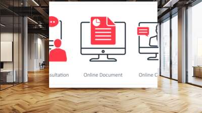 A set of 5 Business and Office icons as workforce, online consultatio, online document Wall mural