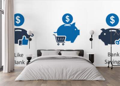 A set of 5 business icons as revenue banking, like bank, online shopping Wall mural