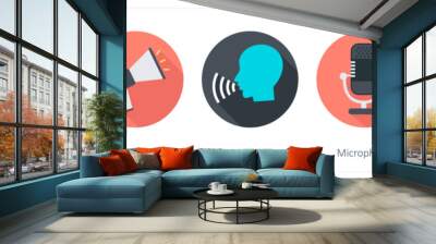 A set of 5 Communication icons as mic, bullhorn, speaking Wall mural