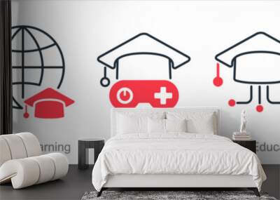 A set of 5 Online Education icons as online degree, global learning, educational game Wall mural