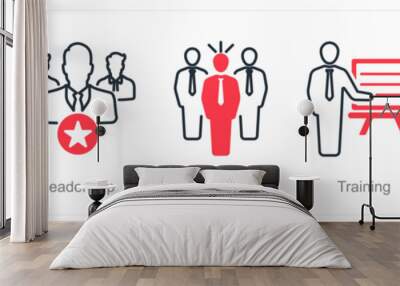 A set of 5 recruitment icons as recruitment, leadership, staff Wall mural