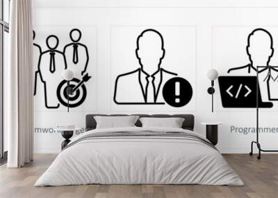 A set of 5 Seo icons as business discussion, teamwork target, business alert Wall mural