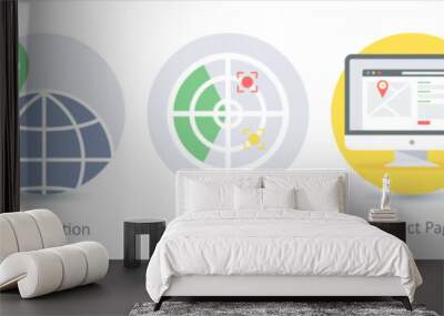 A set of 5 Seo icons as global, seo location, finder Wall mural