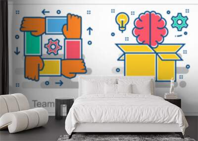 A set of 6 Business icons as solution, puzzle, teamwork Wall mural