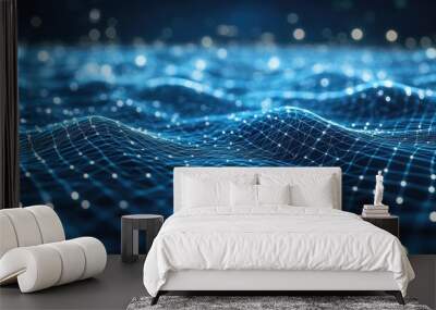 3D Render: Futuristic Technology Network with Blue Abstract Lines for Connectivity Wall mural