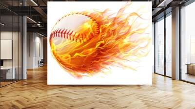 Baseball with Flames. High-Speed Sports Ball on White Background with Trail of Fire.  Wall mural