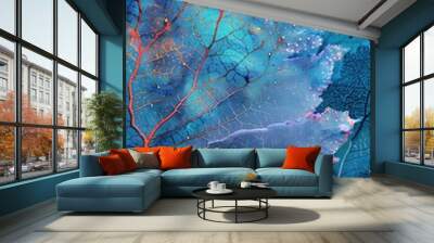 Colourful Gorgonian Sea Fan in Indian Ocean of Maldives. Beautiful Underwater Coral and Aquatic Animal in Blue Marine Environment Wall mural