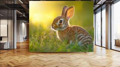 Cotton Tail Rabbit. Close-Up of a Young Eastern Cottontail Rabbit in Natural Wildlife Habitat Wall mural