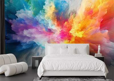 Creative Vision: Abstract Burst of Colourful Explosion on Canvas - Paint Splashing Dream Art Wall mural