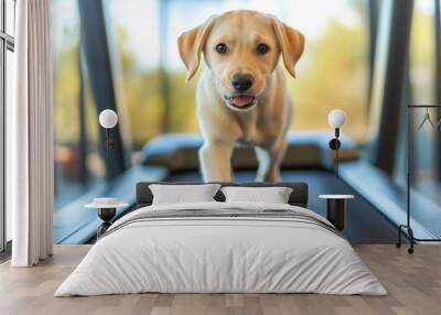 Dog Treadmill. Active Labrador Retriever Walking with Cute Expression on Canine Treadmill Wall mural