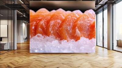 Fresh Raw Salmon Fish on Ice Display in Supermarket Kitchen Wall mural