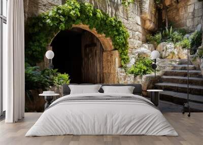 Garden Tomb in Jerusalem, Israel. Historical Burial Site with Resurrection Door Wall mural