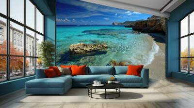 Ibiza Balearic Islands. Beautiful Blue Beach in Cala d'Hort Coast Wall mural