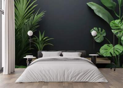 Modern Black Interior with Green Plant Shelf in Three-dimensional Space Wall mural