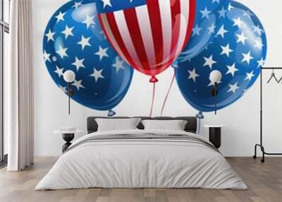 Patriotic Balloons in Red, White, and Blue. American Flag Themed Celebration for Holidays and Events. Isolated on White Background Wall mural