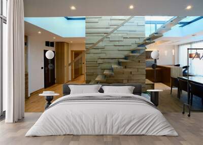 Glass staircase custom home build Wall mural