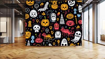 halloween pattern with skulls Wall mural