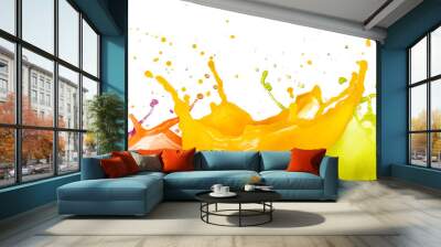 collection of fruit juice colorful splashes isolated on white background. Wall mural