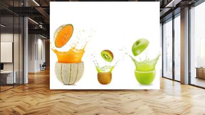 collection of splashing cut fruit isolated on white background Wall mural