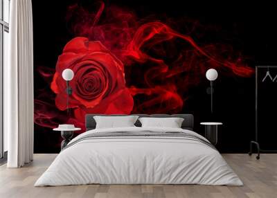 rose wrapped in red smoke swirl on black background Wall mural