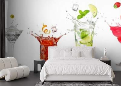 splashing cocktails collection isolated on white background. Wall mural